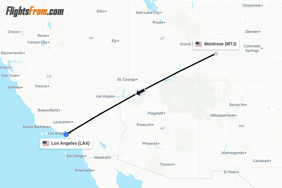 Flights from Montrose to Los Angeles route map