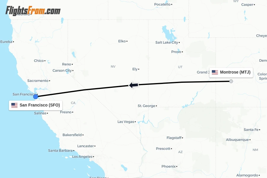 Flights from Montrose to San Francisco route map