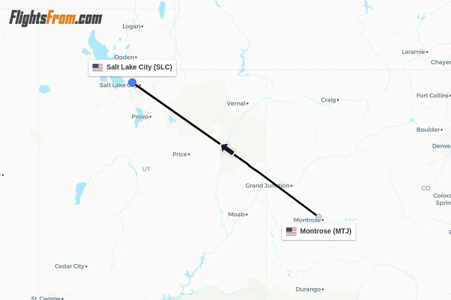 Flights from Montrose to Salt Lake City route map