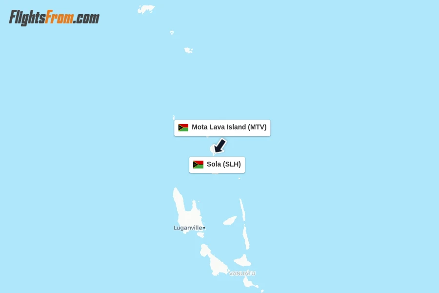 Flights from Mota Lava Island to Sola route map