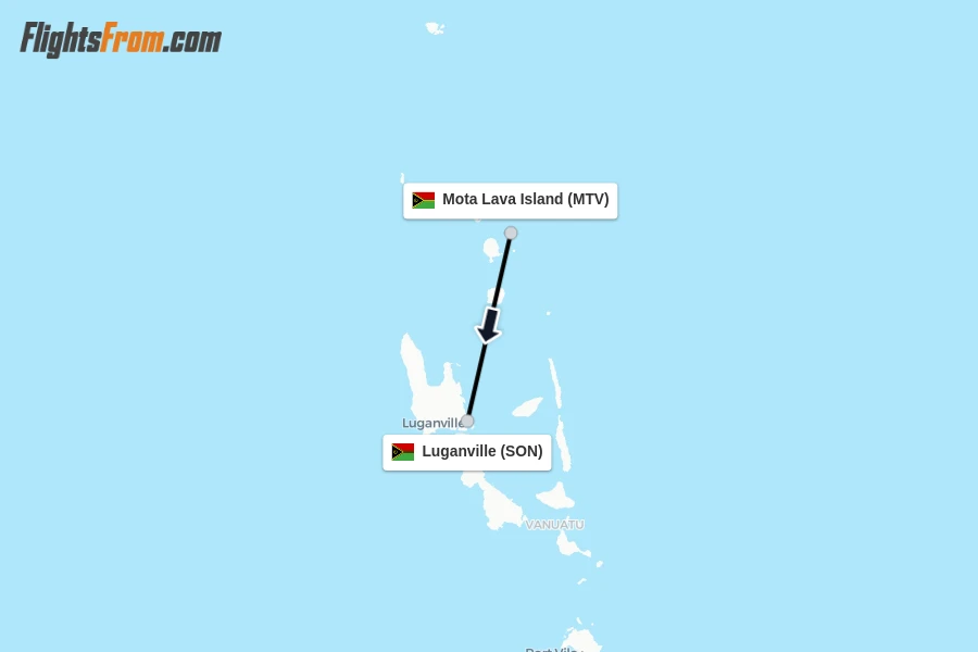 Flights from Mota Lava Island to Luganville route map