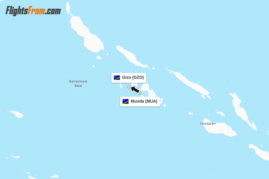 Flights from Munda to Gizo route map