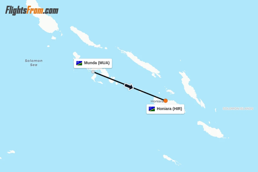 Flights from Munda to Honiara route map