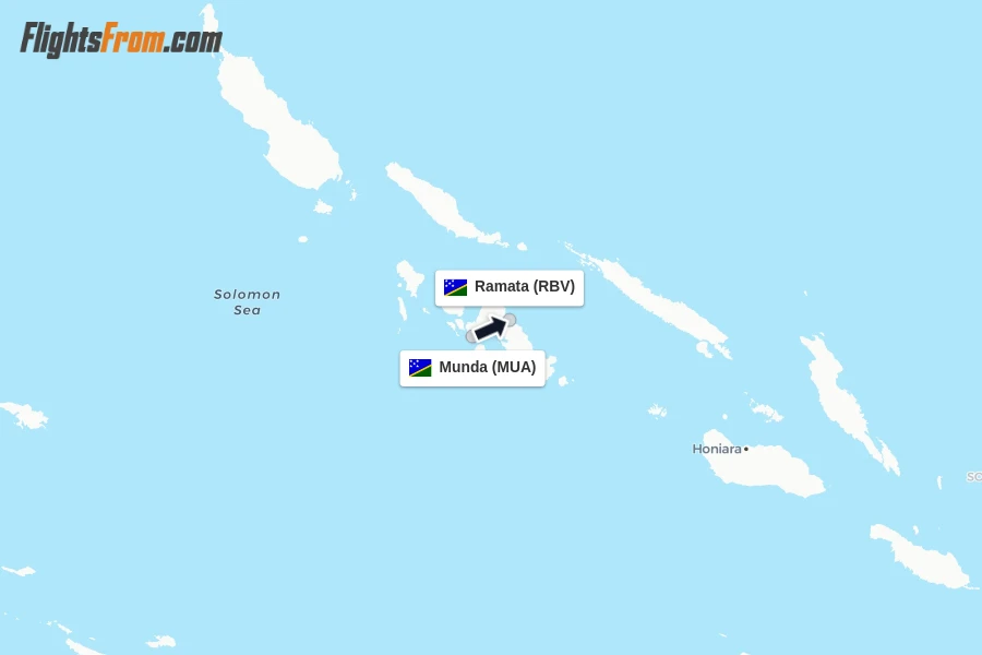 Flights from Munda to Ramata route map