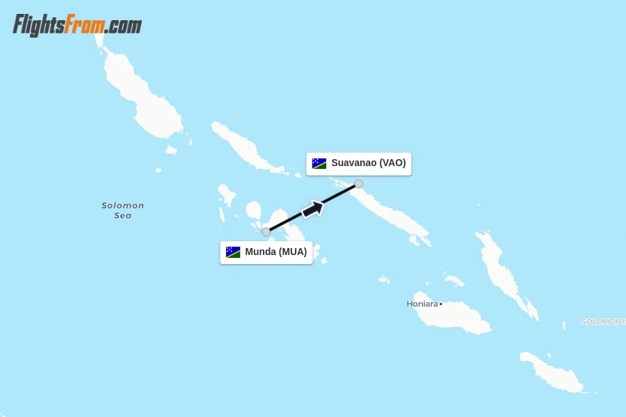Flights from Munda to Suavanao route map