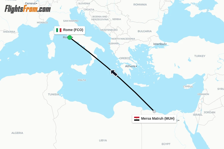Flights from Mersa Matruh to Rome route map