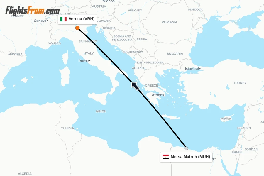 Flights from Mersa Matruh to Verona route map