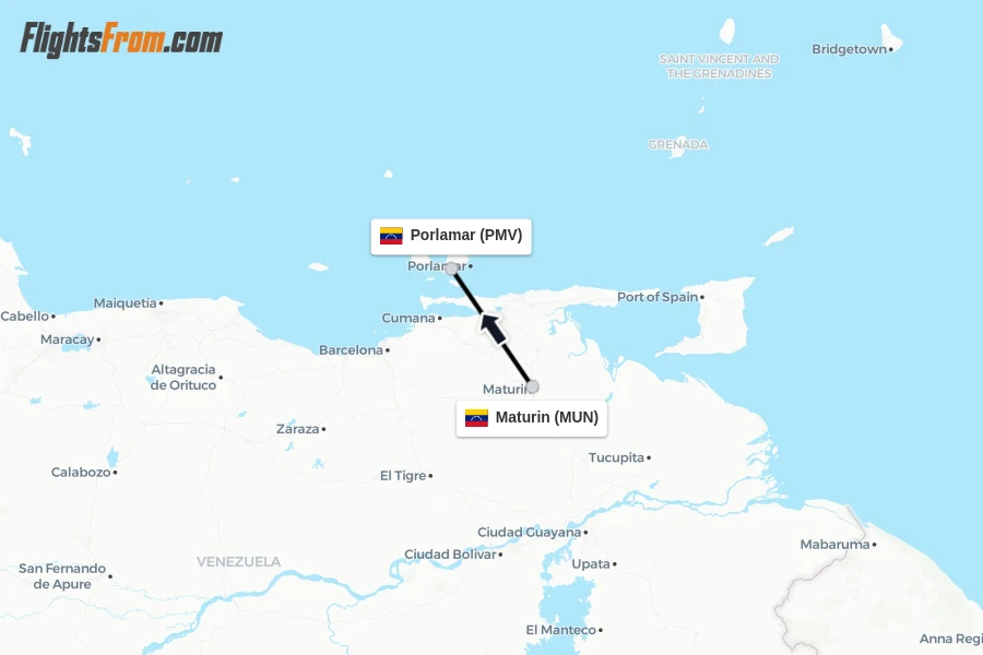 Flights from Maturin to Porlamar route map