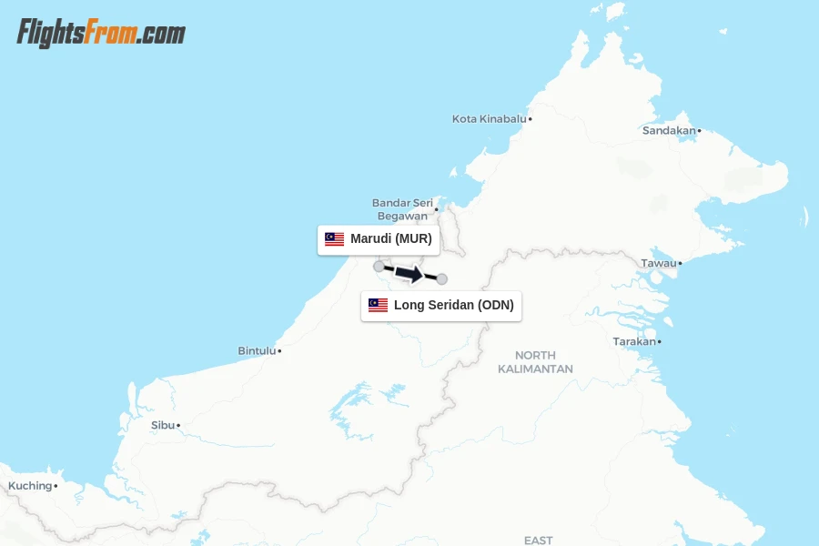 Flights from Marudi to Long Seridan route map