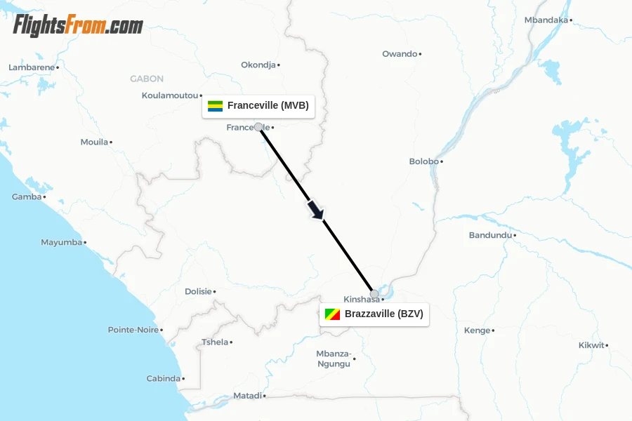 Flights from Franceville to Brazzaville route map