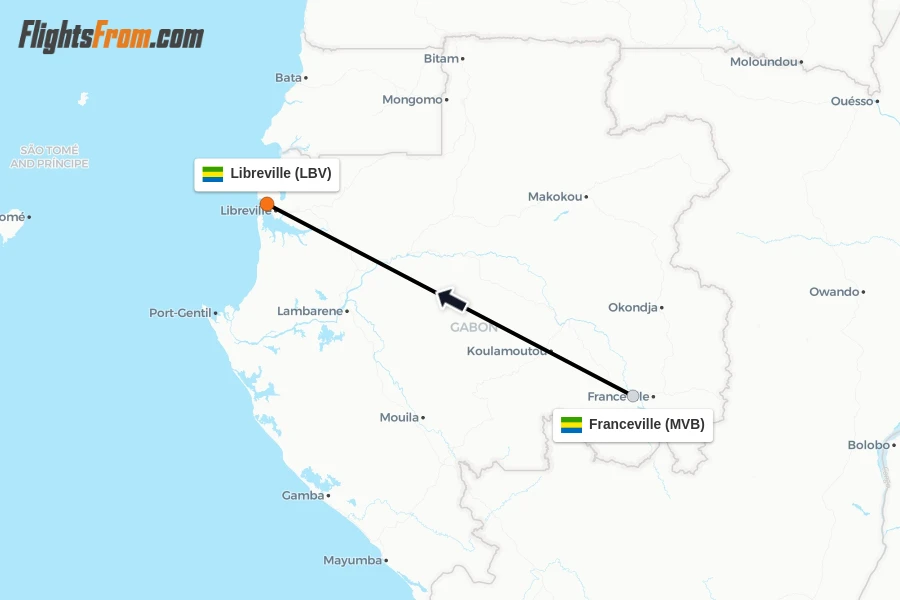 Flights from Franceville to Libreville route map