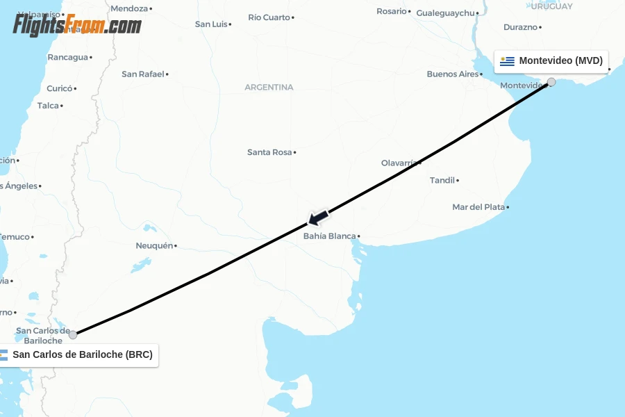 Flights from Montevideo to San Carlos de Bariloche route map
