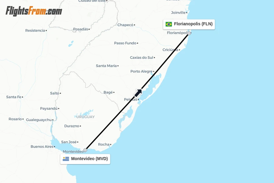 Flights from Montevideo to Florianopolis route map