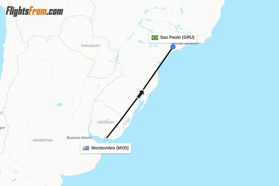 Flights from Montevideo to Sao Paulo route map