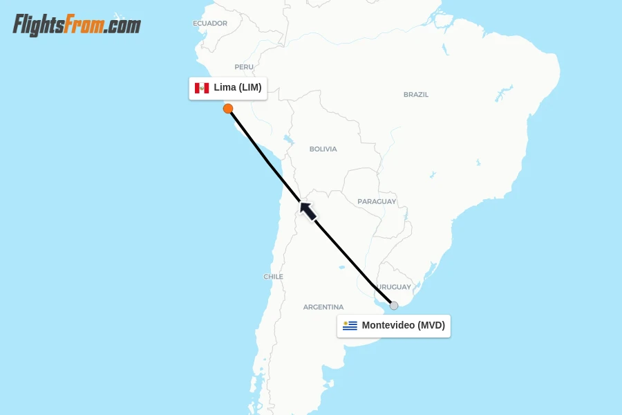 Flights from Montevideo to Lima route map