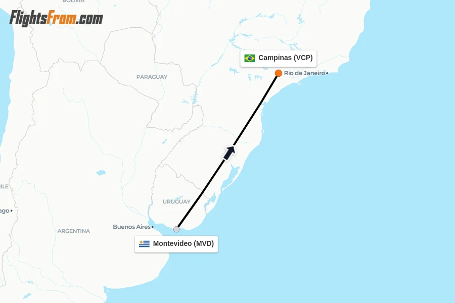 Flights from Montevideo to Campinas route map