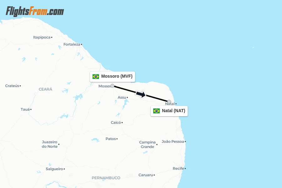 Flights from Mossoro to Natal route map
