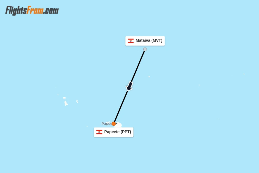 Flights from Mataiva to Papeete route map