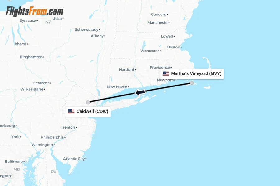 Flights from Martha's Vineyard to Caldwell route map