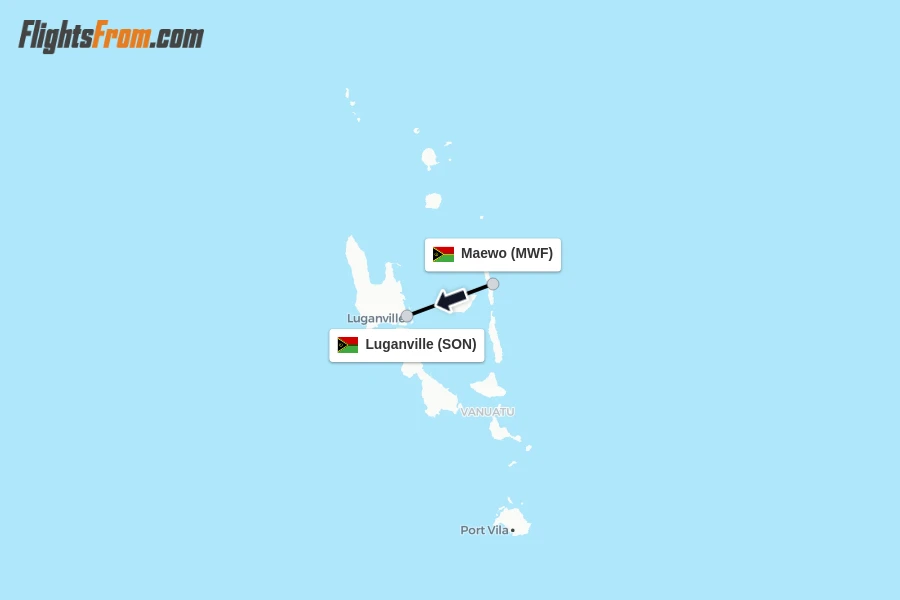 Flights from Maewo to Luganville route map