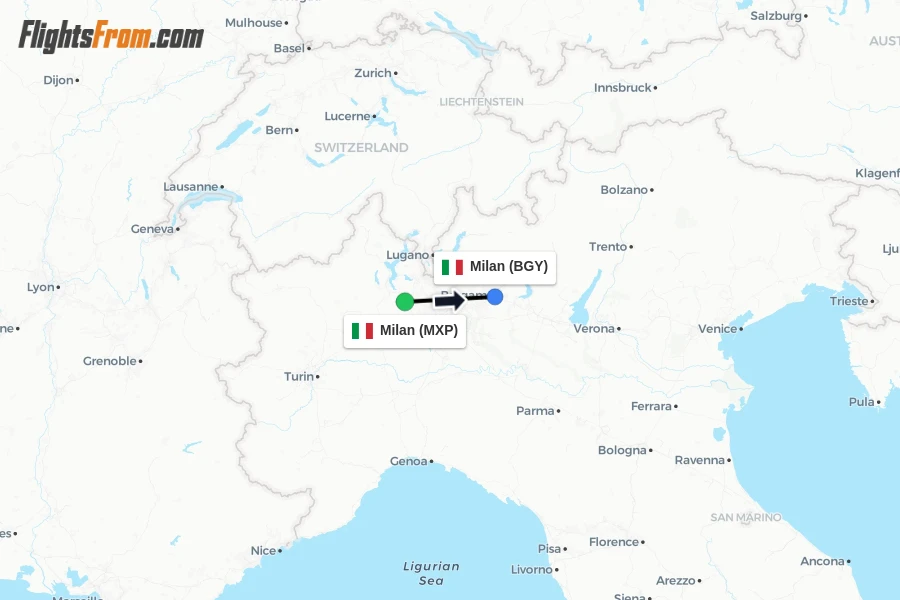 Flights from Milan to Milan route map