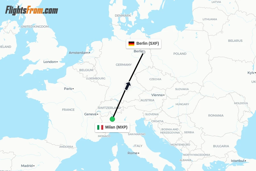Flights from Milan to Berlin route map