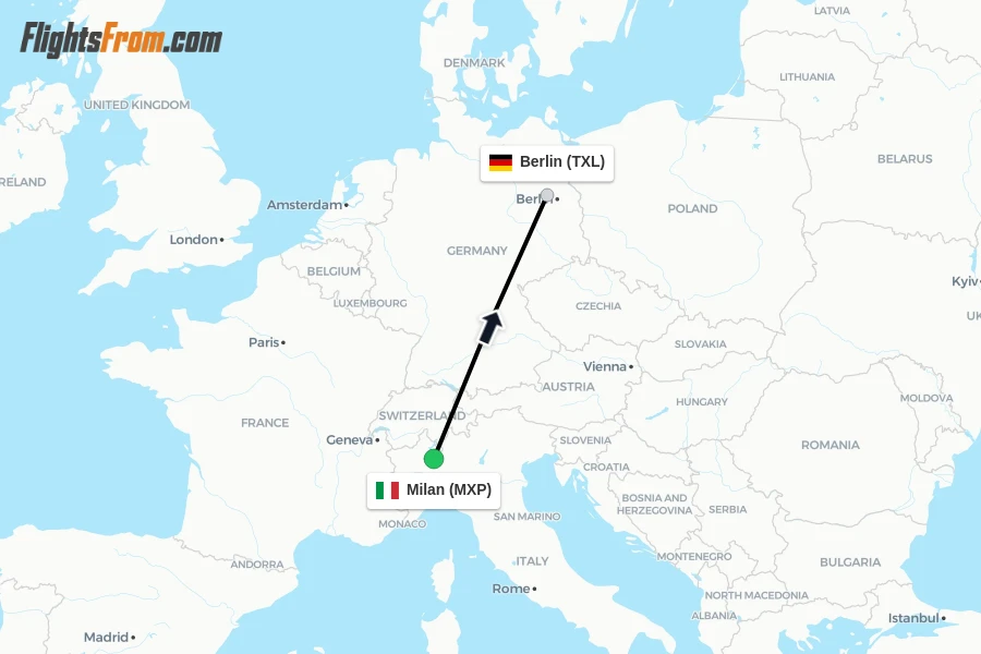 Flights from Milan to Berlin route map