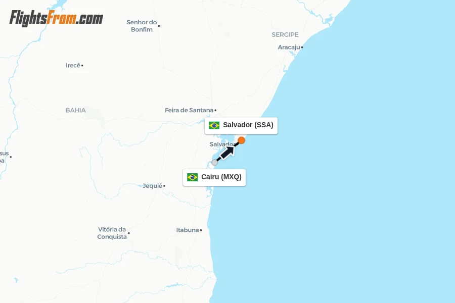 Flights from Cairu to Salvador route map