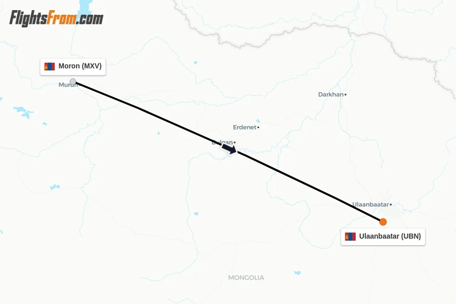 Flights from Moron to Ulaanbaatar route map