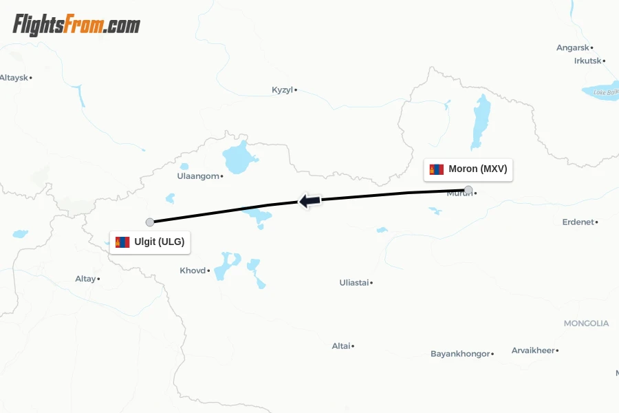 Flights from Moron to Ulgit route map