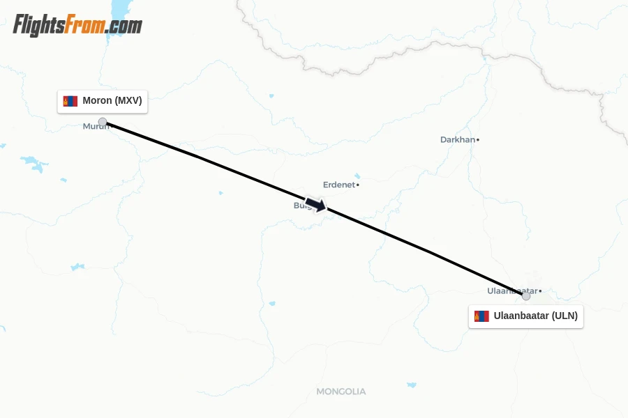 Flights from Moron to Ulaanbaatar route map