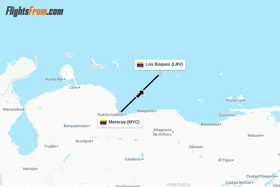 Flights from Maracay to Los Roques route map