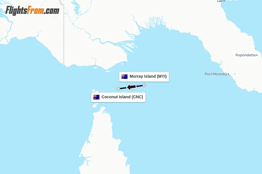 Flights from Murray Island to Coconut Island route map