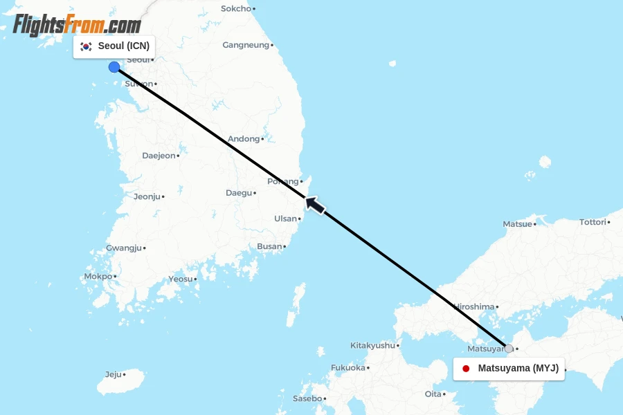 Flights from Matsuyama to Seoul route map