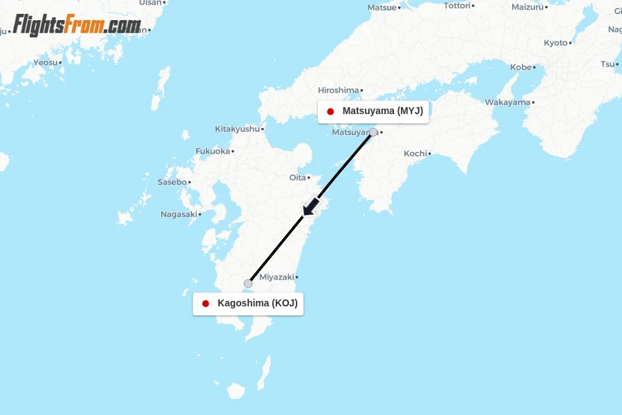 Flights from Matsuyama to Kagoshima route map