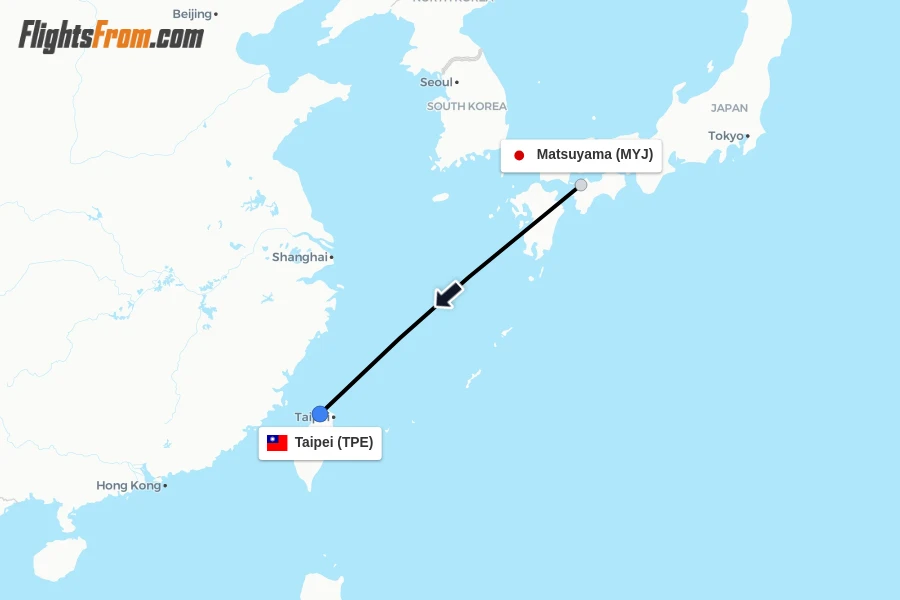 Flights from Matsuyama to Taipei route map