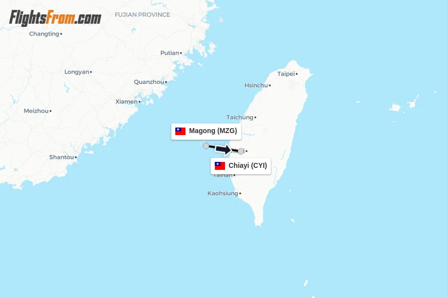 Flights from Magong to Chiayi route map
