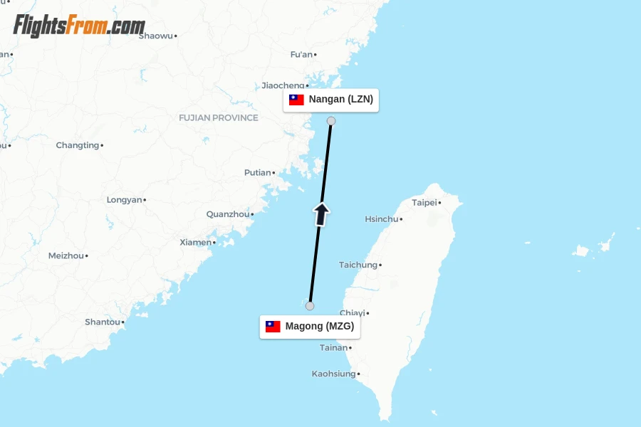 Flights from Magong to Nangan route map