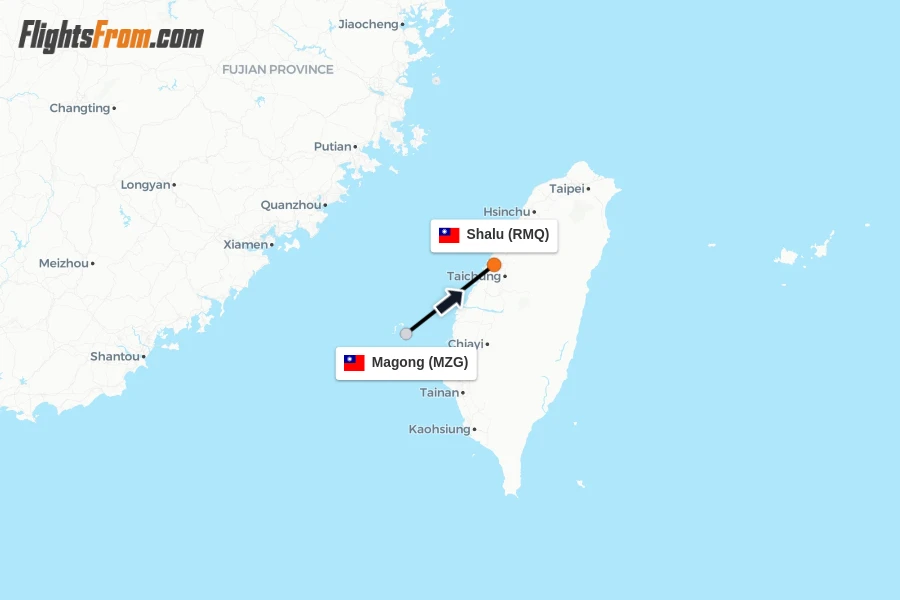 Flights from Magong to Shalu route map