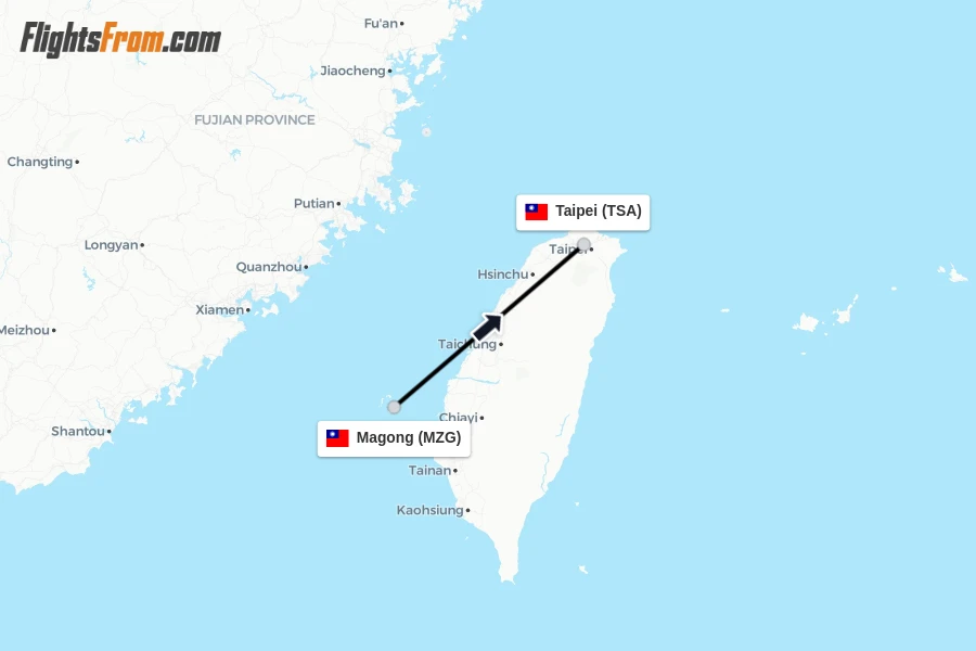 Flights from Magong to Taipei route map