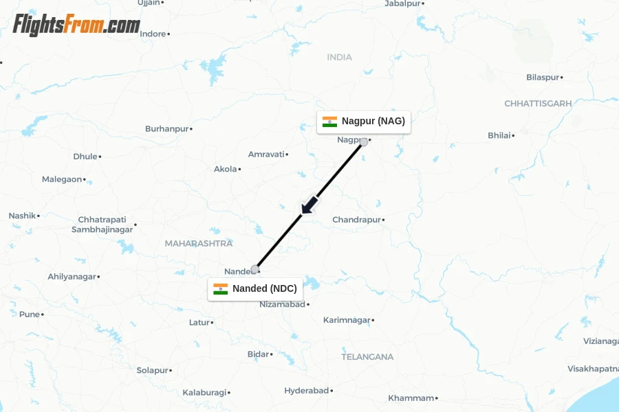 Flights from Nagpur to Nanded route map