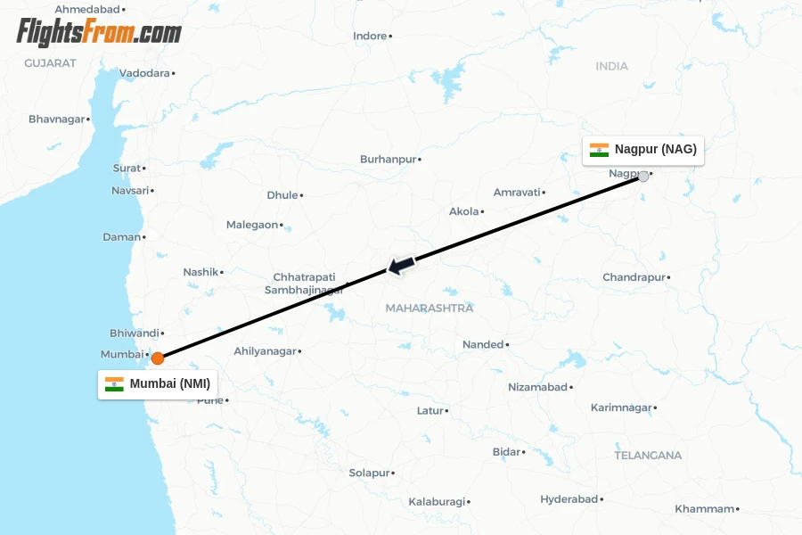Flights from Nagpur to Mumbai route map