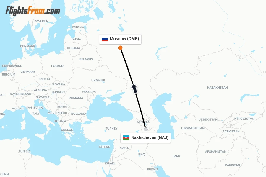 Flights from Nakhichevan to Moscow route map