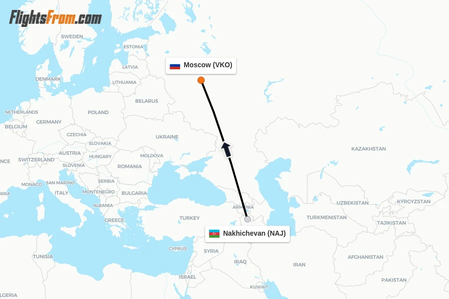 Flights from Nakhichevan to Moscow route map