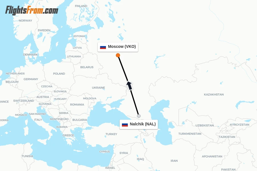 Flights from Nalchik to Moscow route map