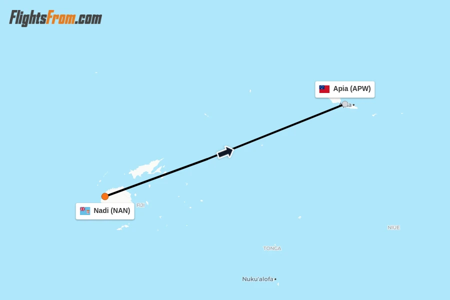 Flights from Nadi to Apia route map