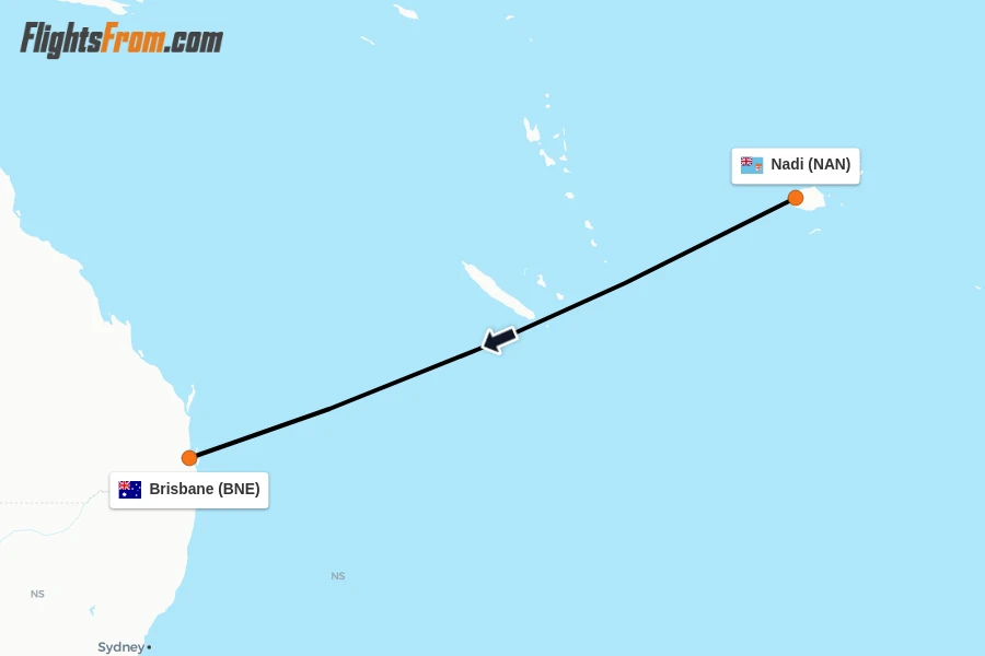 Flights from Nadi to Brisbane route map