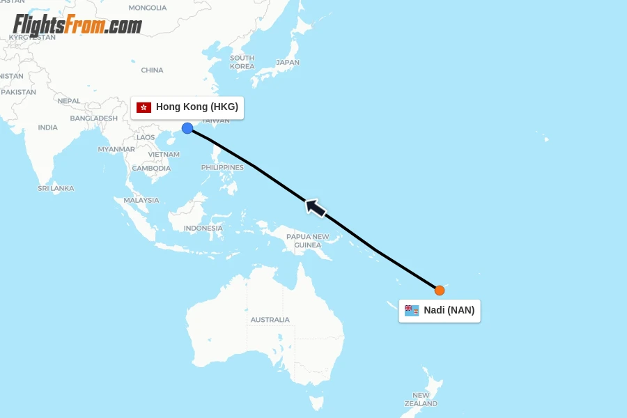 Flights from Nadi to Hong Kong route map