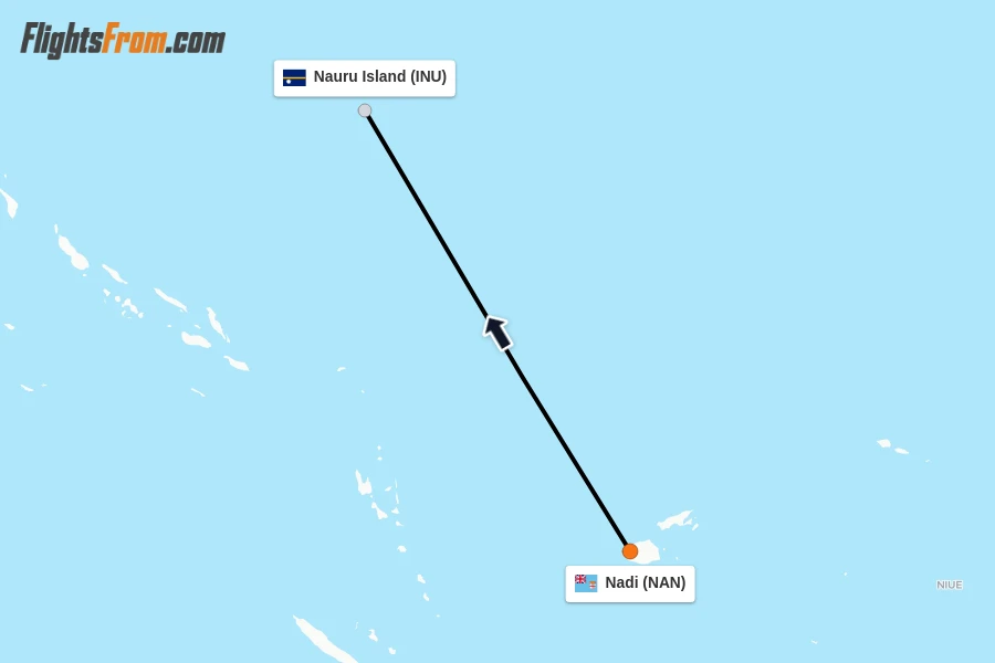 Flights from Nadi to Nauru Island route map