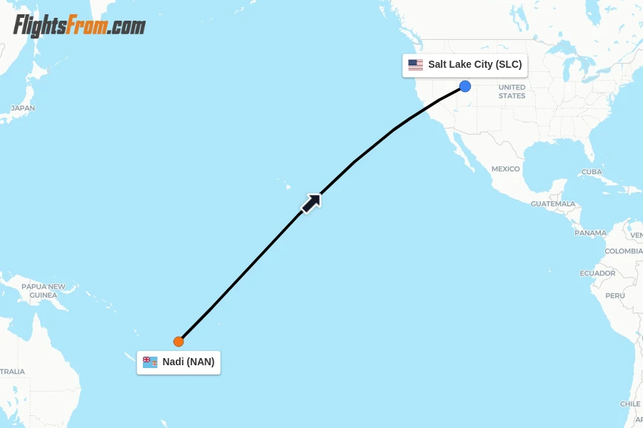 Flights from Nadi to Salt Lake City route map